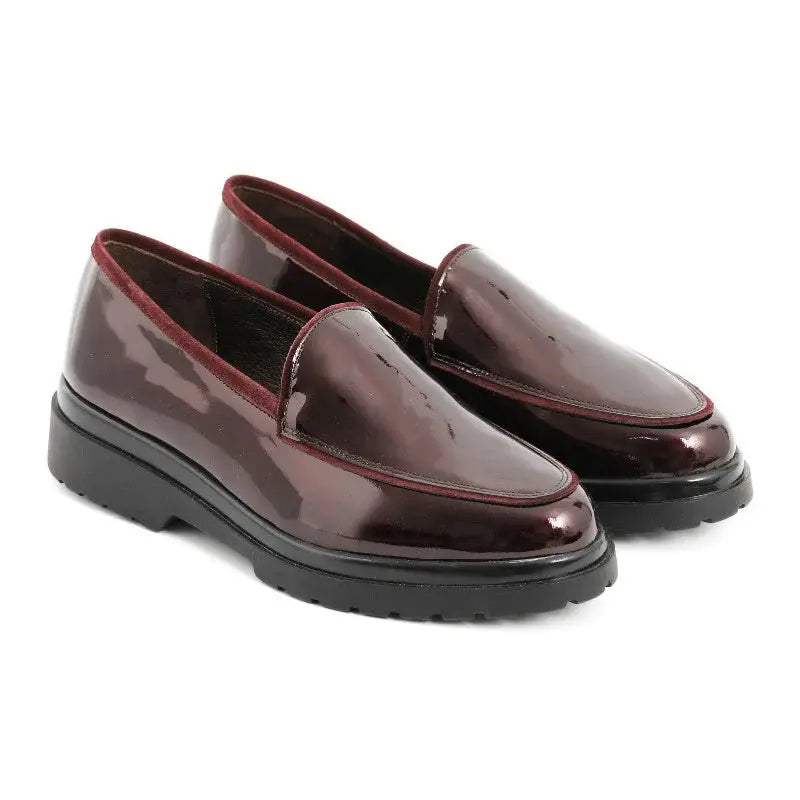 Paris Chic – Mocassin Femme en Cuir Bordeaux Brillant My Store
