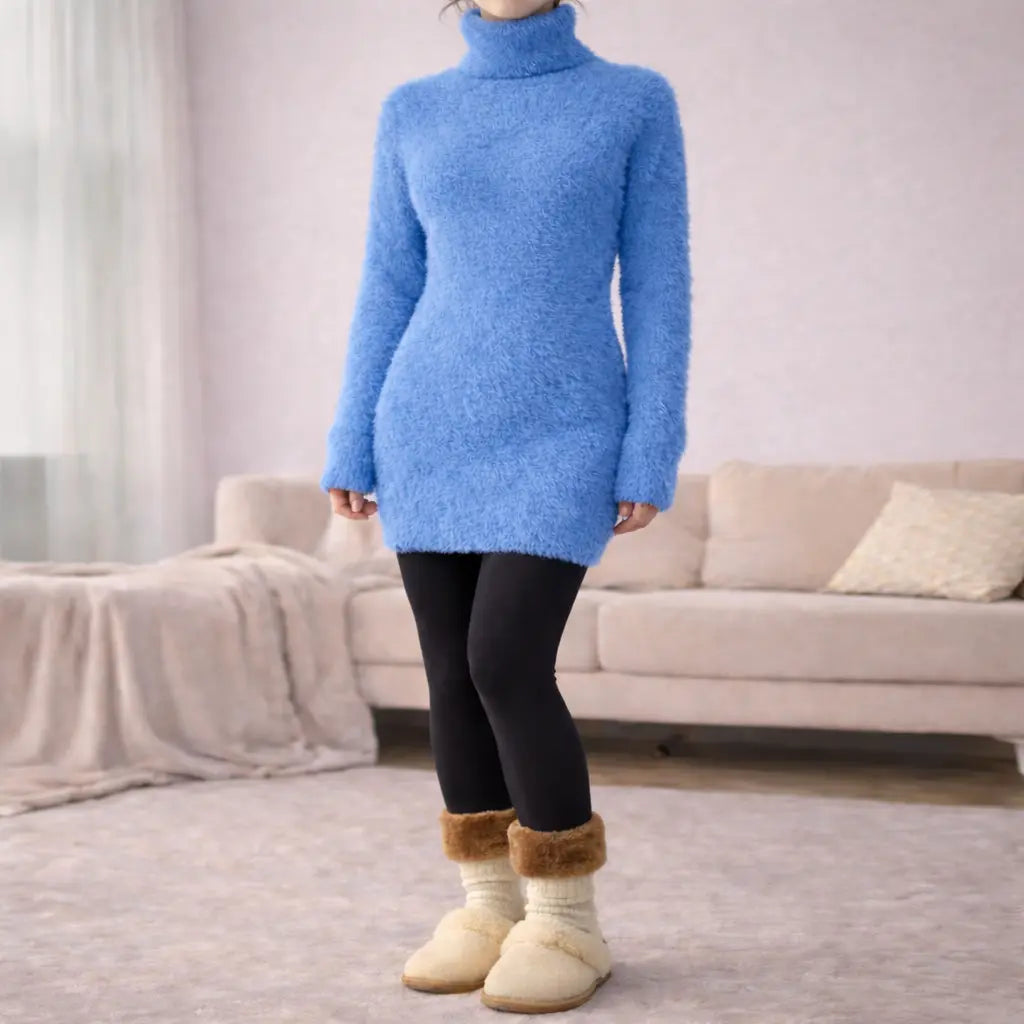 فستان نسائي شتوي صوفي ناعم بياقة عالية My Store